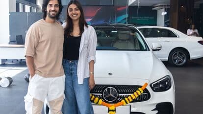 Actors Aditya Seal and Anushka Ranjan got the Mercedes-Benz E-Class in the pristine white shade 
