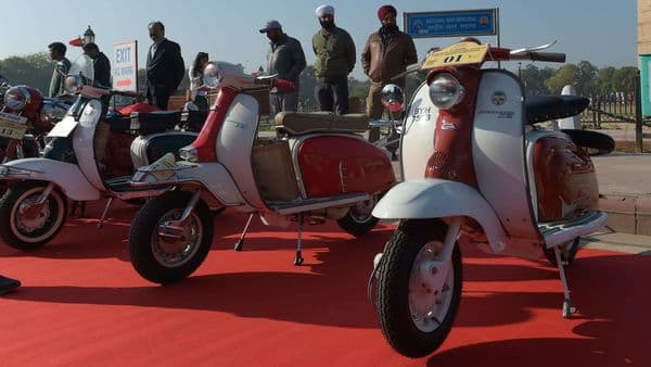 Lambretta scooters put on display during the 21 Gun Salute International Vintage Car Rally at India Gate in New Delhi. (File photo)