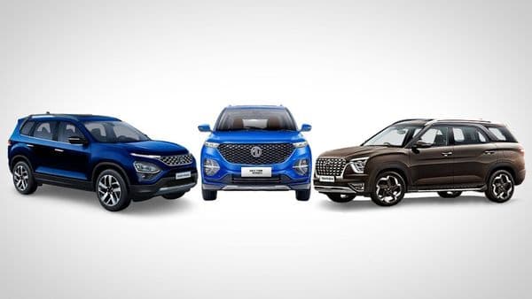 Tata Safari (l), Hector Plus and Hyunai Alcazar (r) will fight for attention in the three-row SUV space.