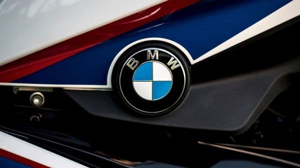 BMW Motorrad company logo seen on a motorcycle.
