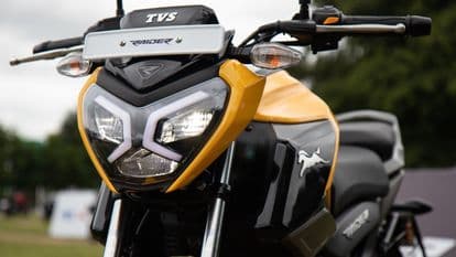 The TVS Raider gets an LED headlamp with unique-looking LED DRLs placed inside the assembly.