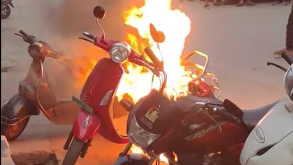 A Pure EV electric scooter up in flames in Warangal district of Telangana on April 18.