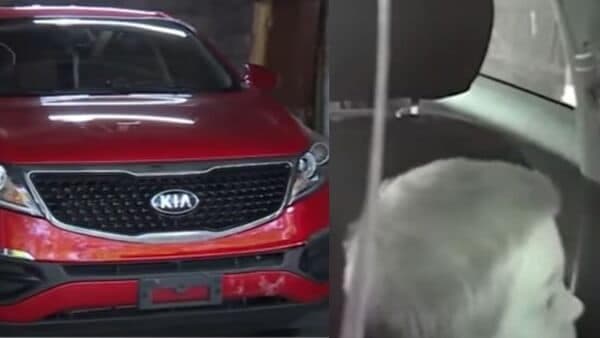 Screengrab of a video posted on YouTube shows a seven-year-old driving his parents' Kia Sportage SUV.