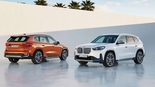 BMW iX1 electric SUV (right) is the electric version of the German carmaker's entry-level X1 SUV (left) which also underwent a facelift.