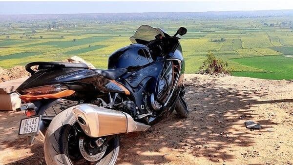 2022 Suzuki Hayabusa rests comfortably after a challenging run to the top of Tijara mountain fort.&nbsp;