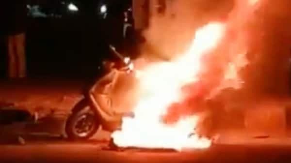 A Pure EV electric scooter engulfed in flame in Hyderabad on May 11. (File photo)