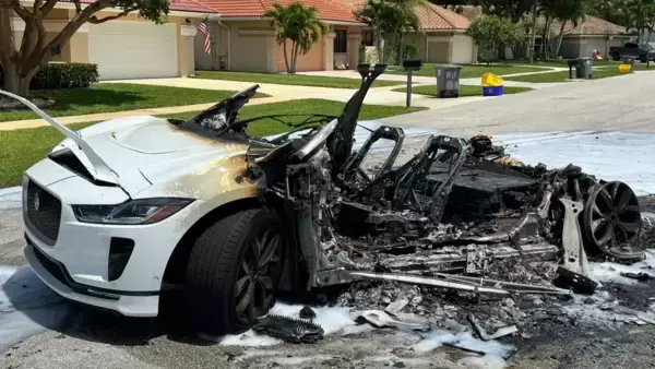 The Jaguar I-Pace was completely destroyed by the fire. (Image: Electrek)