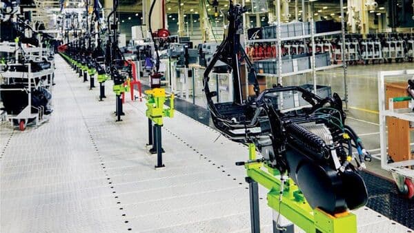 File photo showing part of the manufacturing process for electric scooters inside Ola Futurefactory.