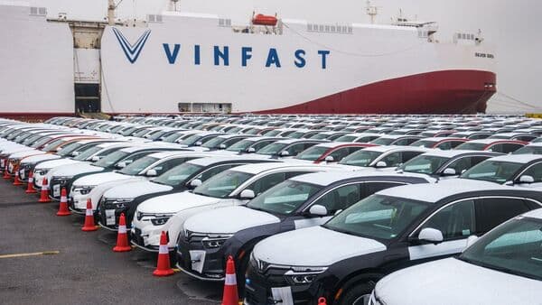 VinFast LLC's VF8 electric vehicles bound for shipment at a port in Haiphong, Vietnam.