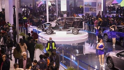 A general view of a pavilion at Auto Expo 2023.