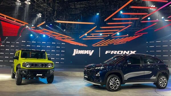 Maruti Suzuki showcases Fronx and Jimny alongside at its pavilion at the Auto Expo 2023.