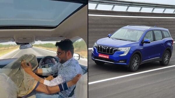 Screengrab from the viral video of a couple inside a moving Mahindra XUV700 (courtesy: Facebook) has created a stir on social media about Indians' habits of misusing advanced technology inside modern cars which can cause fatal accidents.