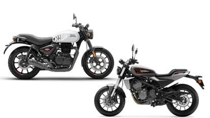 The Hunter 350 is a small roadster whereas the Harley-Davidson is designed as an American flat tracker.