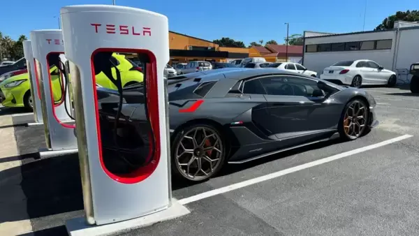 A Lamborghini and a McLaren mid-engined supercars were spotted parked at a Tesla Supercharger station in Australia, leaving at least one Tesla owner very displeased. (Image: PlugShare)