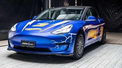 The Tesla Model 3 in Hot Wheels livery comes in a life-size version.