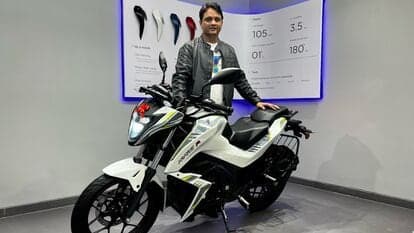 Kapil Shelke, Founder and CEO - Tork Motors with the Kratos R electric motorcycle 