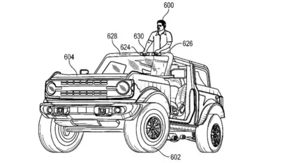 Ford has filed patents for some unique ideas, including stand-up driving and gullwing doors. (Image: USPTO)