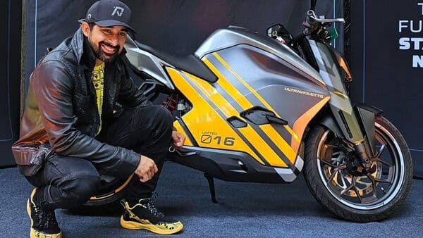 Rannvijay Singha taking delivery of his limited edition UItraviolette F77 at his residence in Mumbai. 