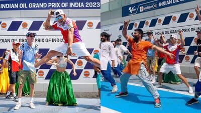 MotoGP riders danced with the Indian crew welcoming them at the Buddh International Circuit (BIC) ahead of the inaugural Grand Prix of India