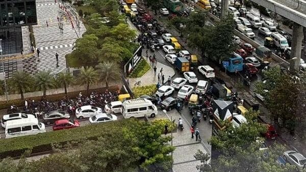 Vehicles stranded in massive traffic congestion in the Outer Ring Road corridor in Bengaluru on Wednesday.