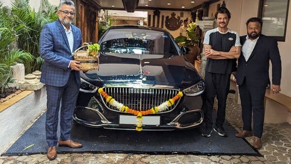 Actor Anil Kapoor with his new Mercedes Maybach S580 in the emerald green shade