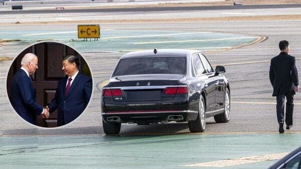 The  Hongqi N701 Limousine, tasked with transporting China President Xi Jinpinf in the US, is seen at the San Francisco airport.