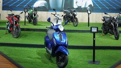 Image of Bajaj's stall at Bharat Mobility Expo 2024.