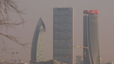 A view of the polluted skyline of Milan in Italy shows the poor air quality levels in the city.