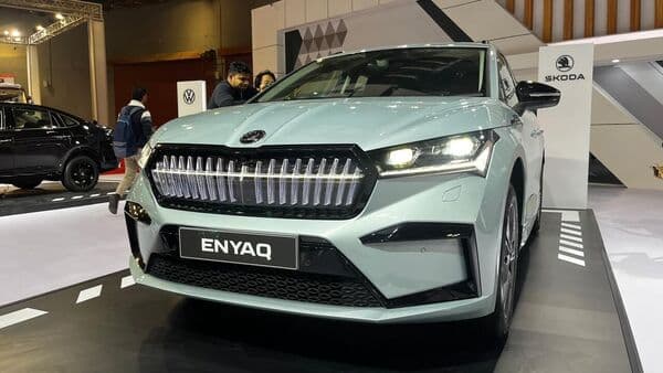 Skoda showcased the Enyaq electric SUV at the Bharat Mobility Global Expo ahead of its launch in India on February 26 as the carmaker's first EV in the country.