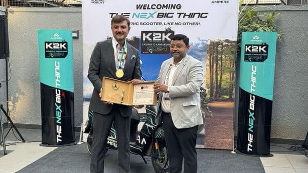 The upcoming Ampere electric scooter entered the India Book of Records with two remarkable feat during the K2K ride