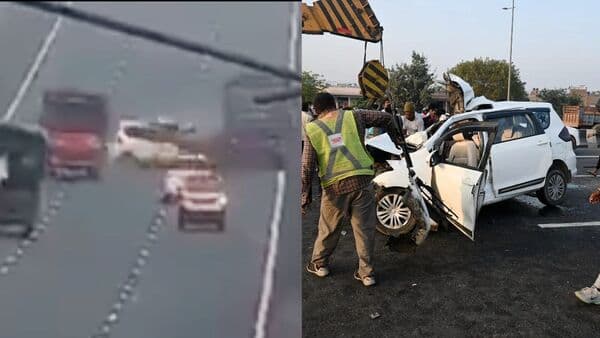 Screengrab from a CCTV footage captures the moment a Maruti Ertiga crashed into a stationery truck on Delhi-Meerut Expressway last week, killing two children and the driver. 