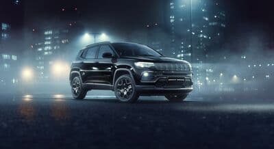 The 2024 Jeep Compass Night Eagle features 'Black' motif with gloss-black finishes for various exterior elements, 18-inch alloys, and a black dual-tone roof.